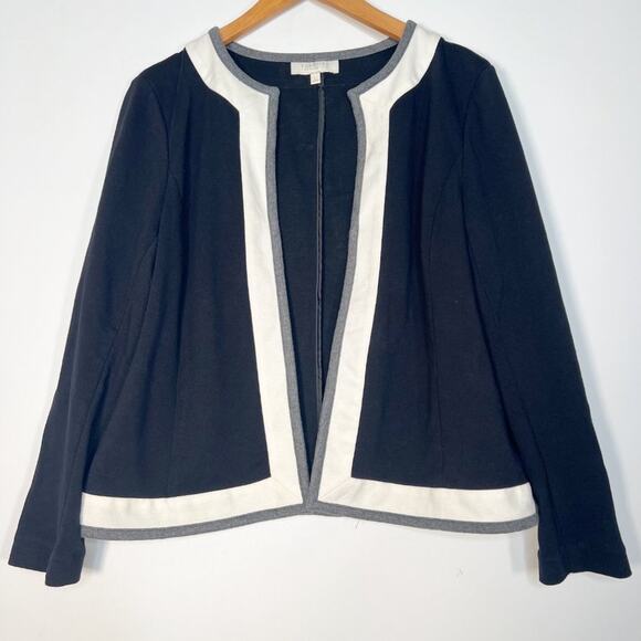 Talbots Lightweight Knit Suit Jacket Coat Black Cream Grey - Picture 2 of 11